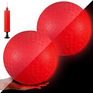 Hiboom 2 Pcs LED Kickballs Dodgeballs Light up Playground Ball Bouncy Balls with Pump for Kids Adults Playground School Backyard Game Outdoor Glow in The Dark Party Supplies