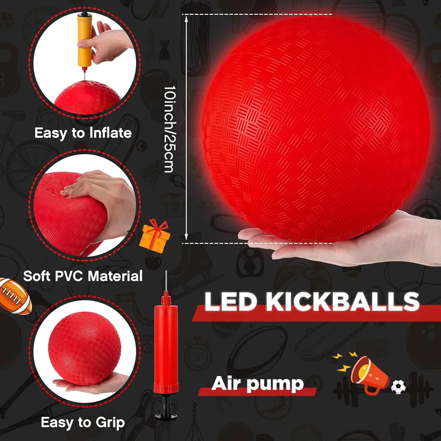 Hiboom 2 Pcs LED Kickballs Dodgeballs Light up Playground Ball Bouncy Balls with Pump for Kids Adults Playground School Backyard Game Outdoor Glow in The Dark Party Supplies