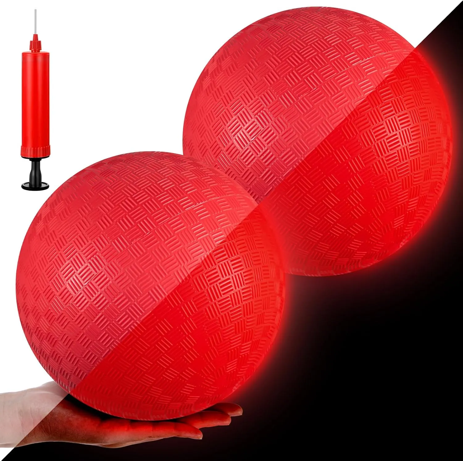 Hiboom 2 Pcs LED Kickballs Dodgeballs Light up Playground Ball Bouncy Balls with Pump for Kids Adults Playground School Backyard Game Outdoor Glow in The Dark Party Supplies
