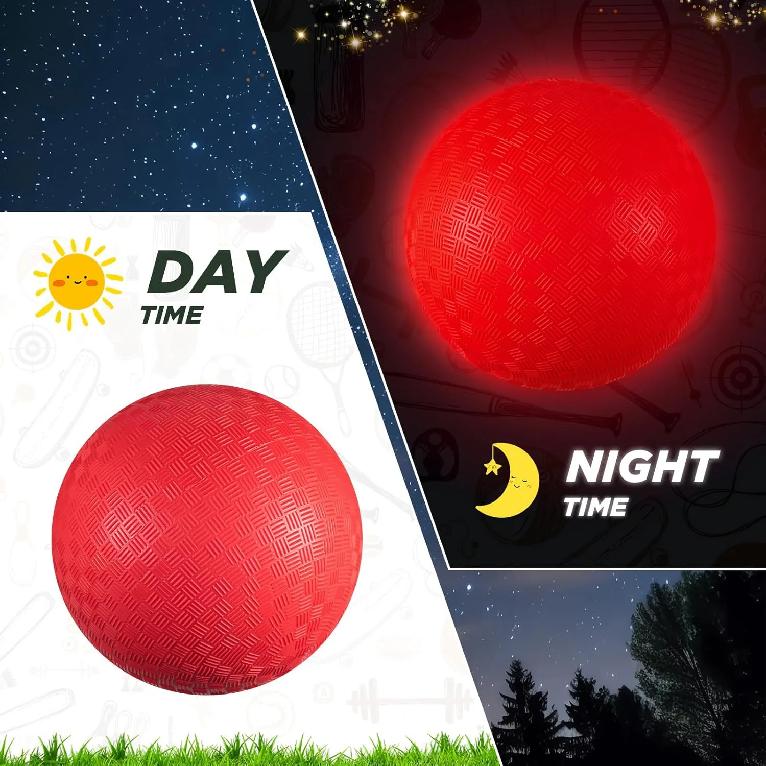 Hiboom 2 Pcs LED Kickballs Dodgeballs Light up Playground Ball Bouncy Balls with Pump for Kids Adults Playground School Backyard Game Outdoor Glow in The Dark Party Supplies