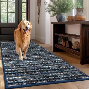 hicorfe Dog Mat for Muddy Paws,Absorbs Moisture Dirt Non-Slip Washable Mud Mat for Dogs,Soft Rubber Backing Front Inside Pet Rug for Entryway, Mud Dog Paws, Patio(21"x59",Navy Blue)