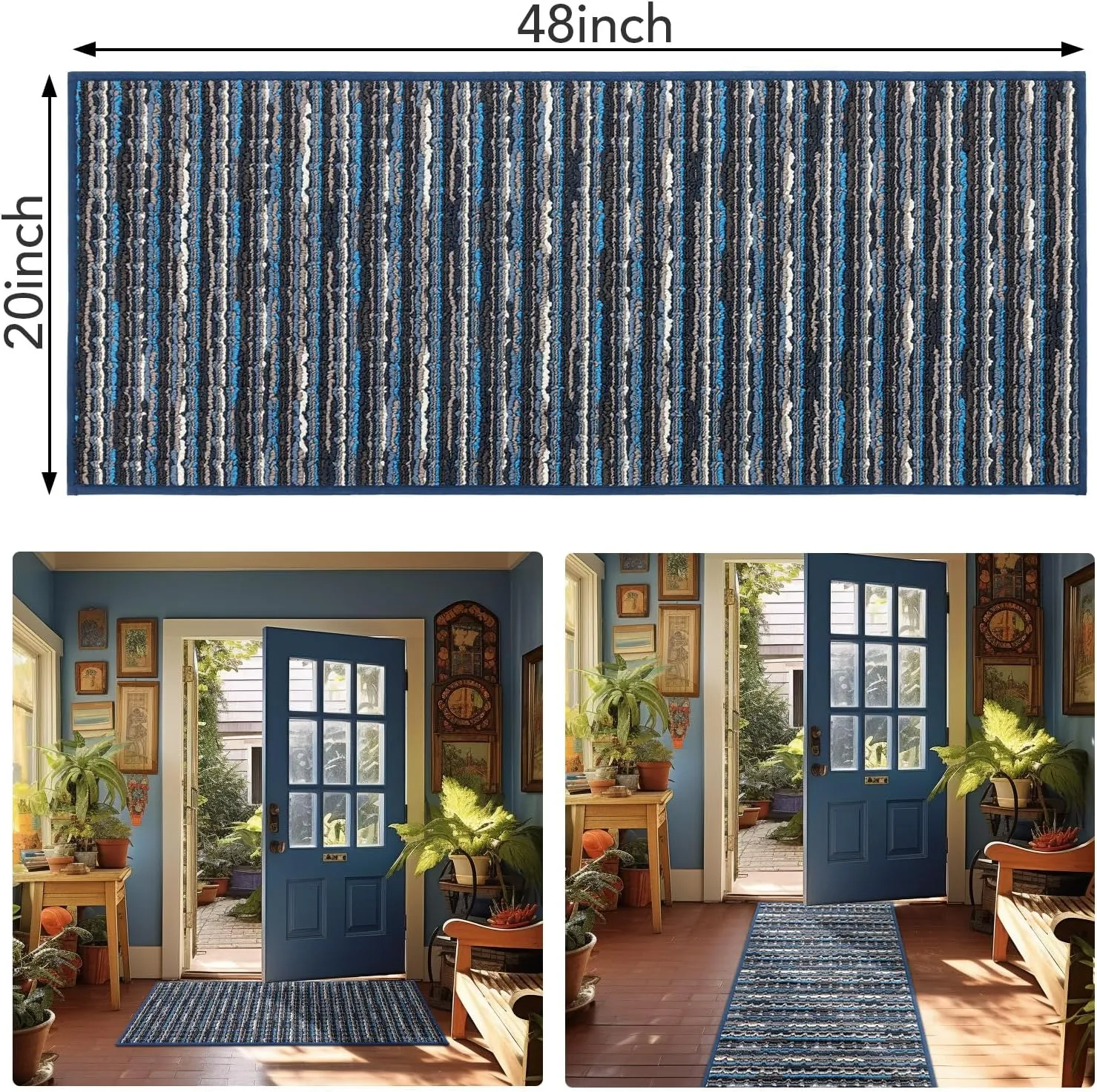 hicorfe Dog Mat for Muddy Paws,Absorbs Moisture Dirt Non-Slip Washable Mud Mat for Dogs,Soft Rubber Backing Front Inside Pet Rug for Entryway, Mud Dog Paws, Patio(21"x59",Navy Blue)