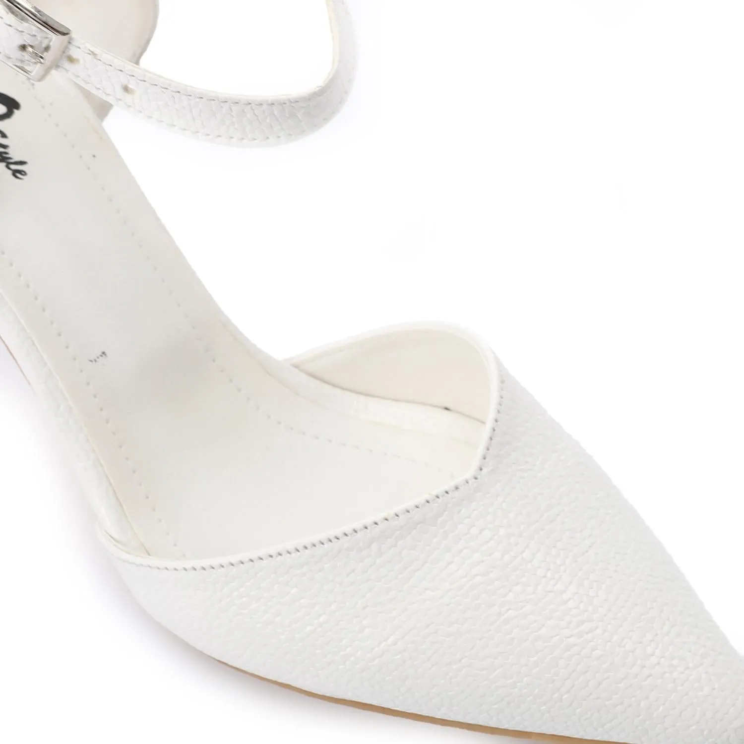 High Heel Mule Sandals – Elegant Pointed Toe, Faux Leather Texture