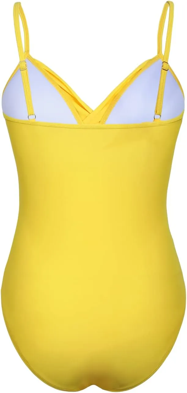 Hilor Women's One Piece Swimsuits Front Twist Swimwear V Neck Shirred Bathing Suit Monokini Tummy Control