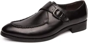 HOOENG Shoes Dress Oxford for Men Slip On Round Split Toe Monk Strap Faux Leather Block Heel Anti-Slip Low Top Rubber Sole Slip Resistant Walking (Color : Black, Size : 7.5)