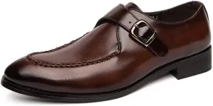 HOOENG Shoes Dress Oxford for Men Slip On Round Split Toe Monk Strap Faux Leather Block Heel Anti-Slip Low Top Rubber Sole Slip Resistant Walking (Color : Brown, Size : 11)