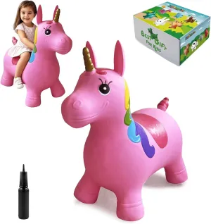 HotMax Unicorn Bouncy Horse Toys for 2 Year Old Girl, Toddlers Girl Bouncing Animals, Ride on Rubber Jumping Toys for Baby Girl or Boy 1st Birthday Gift for 2 3 4 Year Old (Pink Unicorn)
