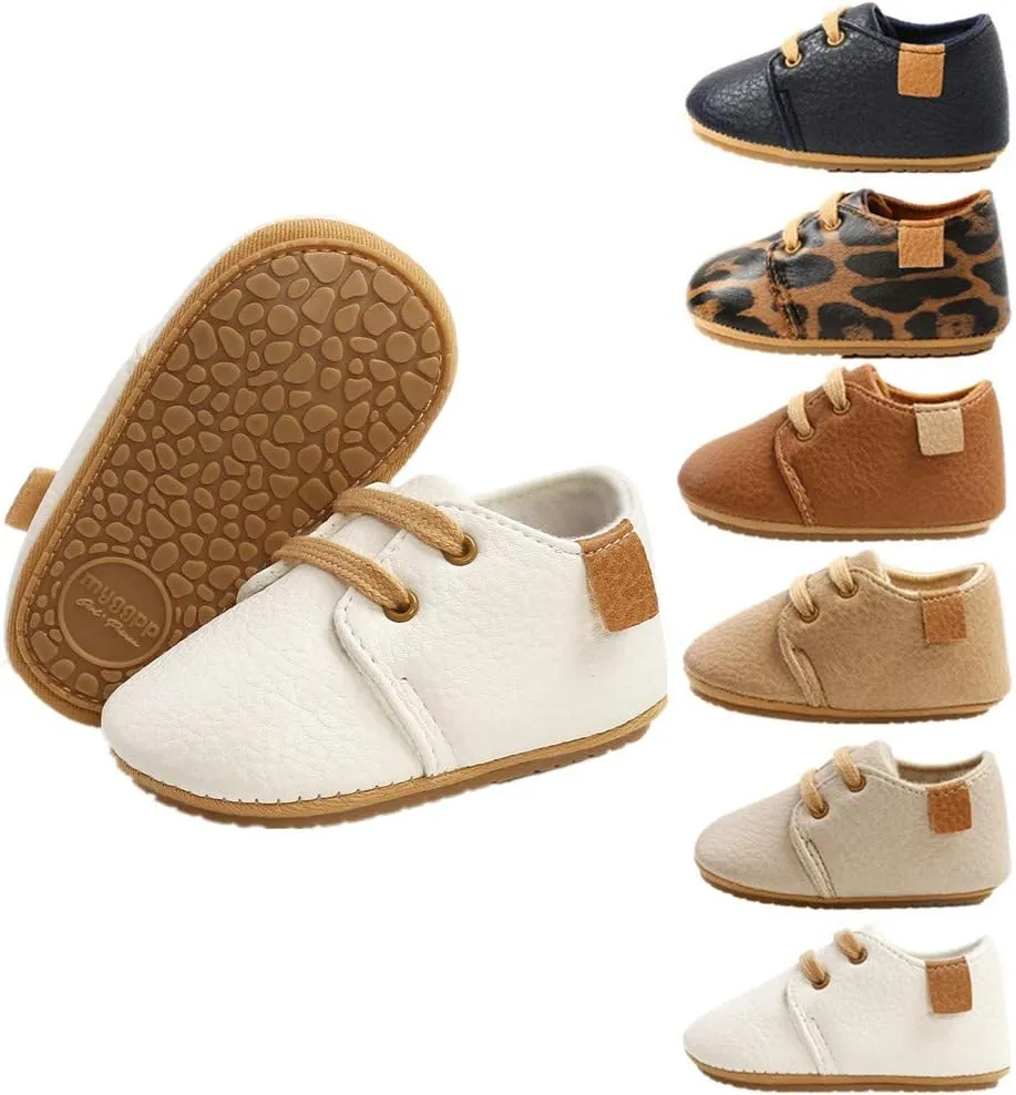 HsdsBebe Baby Boys Girls Oxford Shoes PU Leather Soft Rubber Sole Sneakers Anti-Slip Toddler Ankle Boots Infant Walking Shoes Moccasins