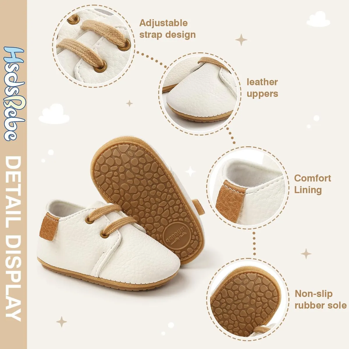 HsdsBebe Baby Boys Girls Oxford Shoes PU Leather Soft Rubber Sole Sneakers Anti-Slip Toddler Ankle Boots Infant Walking Shoes Moccasins