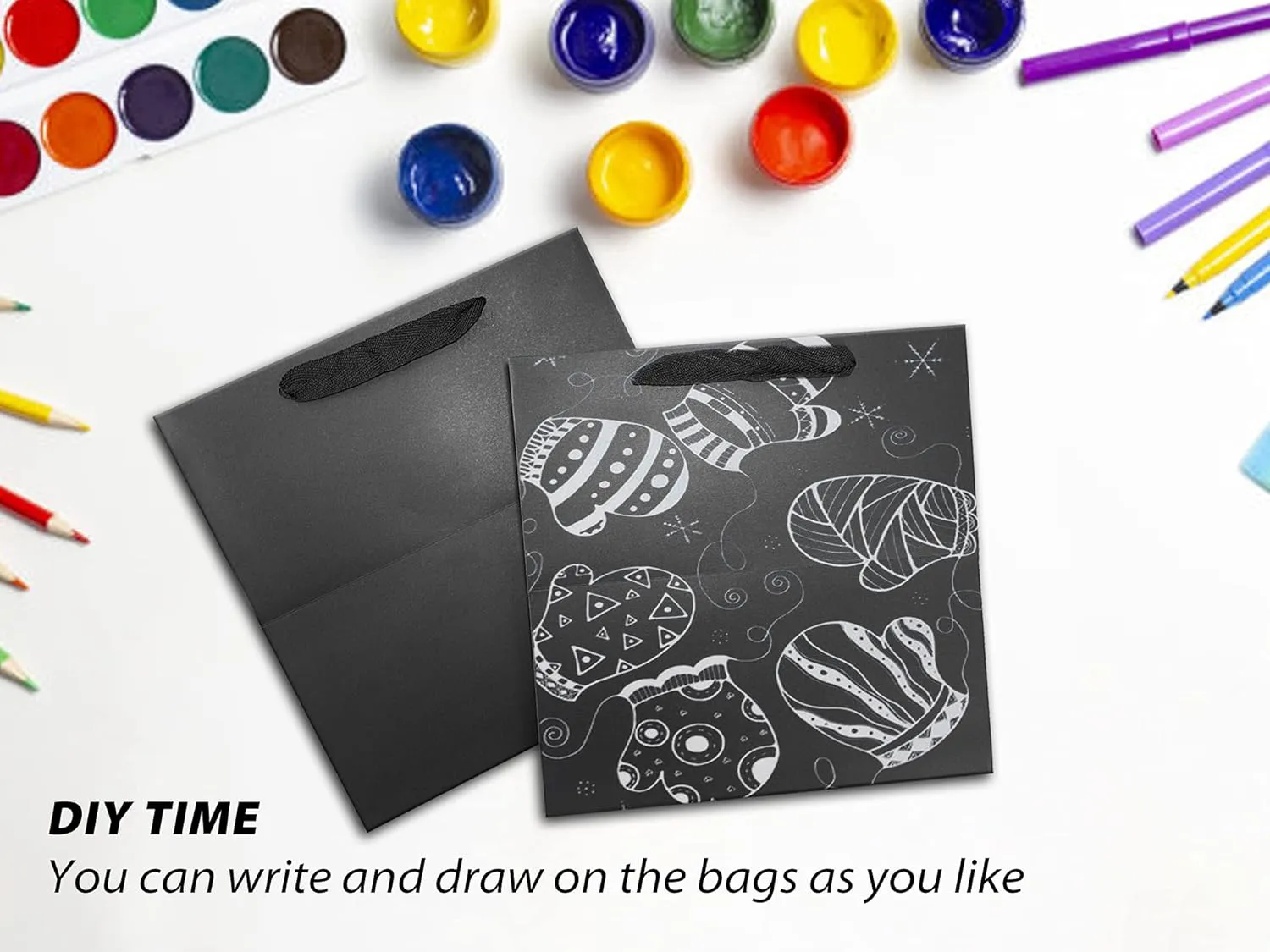 HUAPRINT Black Gift Bags with Handles,Black Paper bags,24 Pack 8x8x8inch Square Size Black shopping Bags,Party Bags,Favor Bags,Goody Bags,Business Bags,Kraft Bags, Retail Bags, Paper Gift Bags