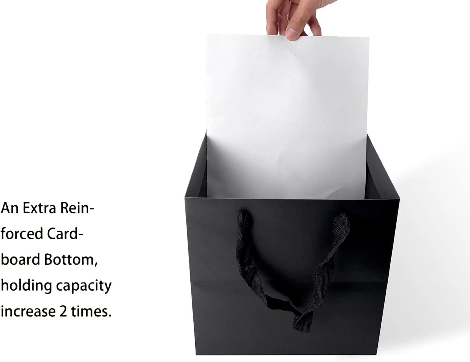 HUAPRINT Black Gift Bags with Handles,Black Paper bags,24 Pack 8x8x8inch Square Size Black shopping Bags,Party Bags,Favor Bags,Goody Bags,Business Bags,Kraft Bags, Retail Bags, Paper Gift Bags