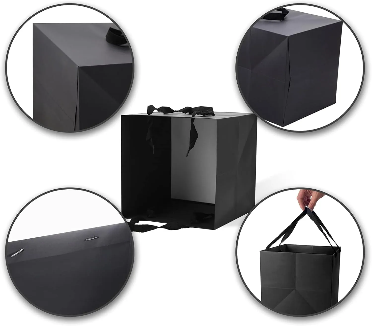 HUAPRINT Black Gift Bags with Handles,Black Paper bags,24 Pack 8x8x8inch Square Size Black shopping Bags,Party Bags,Favor Bags,Goody Bags,Business Bags,Kraft Bags, Retail Bags, Paper Gift Bags