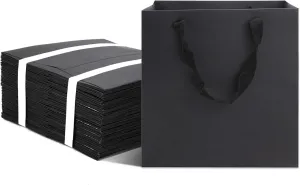 HUAPRINT Black Gift Bags with Handles,Black Paper bags,24 Pack 8x8x8inch Square Size Black shopping Bags,Party Bags,Favor Bags,Goody Bags,Business Bags,Kraft Bags, Retail Bags, Paper Gift Bags