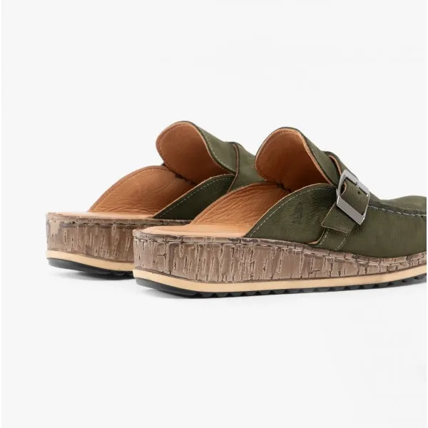 Hush Puppies SORCHA MULE Womens Leather Sandals Khaki Nubuck