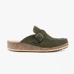 Hush Puppies SORCHA MULE Womens Leather Sandals Khaki Nubuck