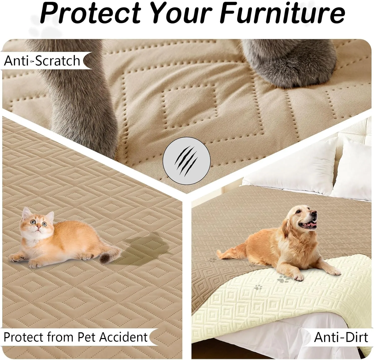 hyha Waterproof Dog Blanket, Soft Pet Bed Blankets, Waterproof Sofa Couch Cover for Dogs Washable, Reversible Pet Couch Covers for Sofa Furniture (30x70 Inch, Camel/Beige)