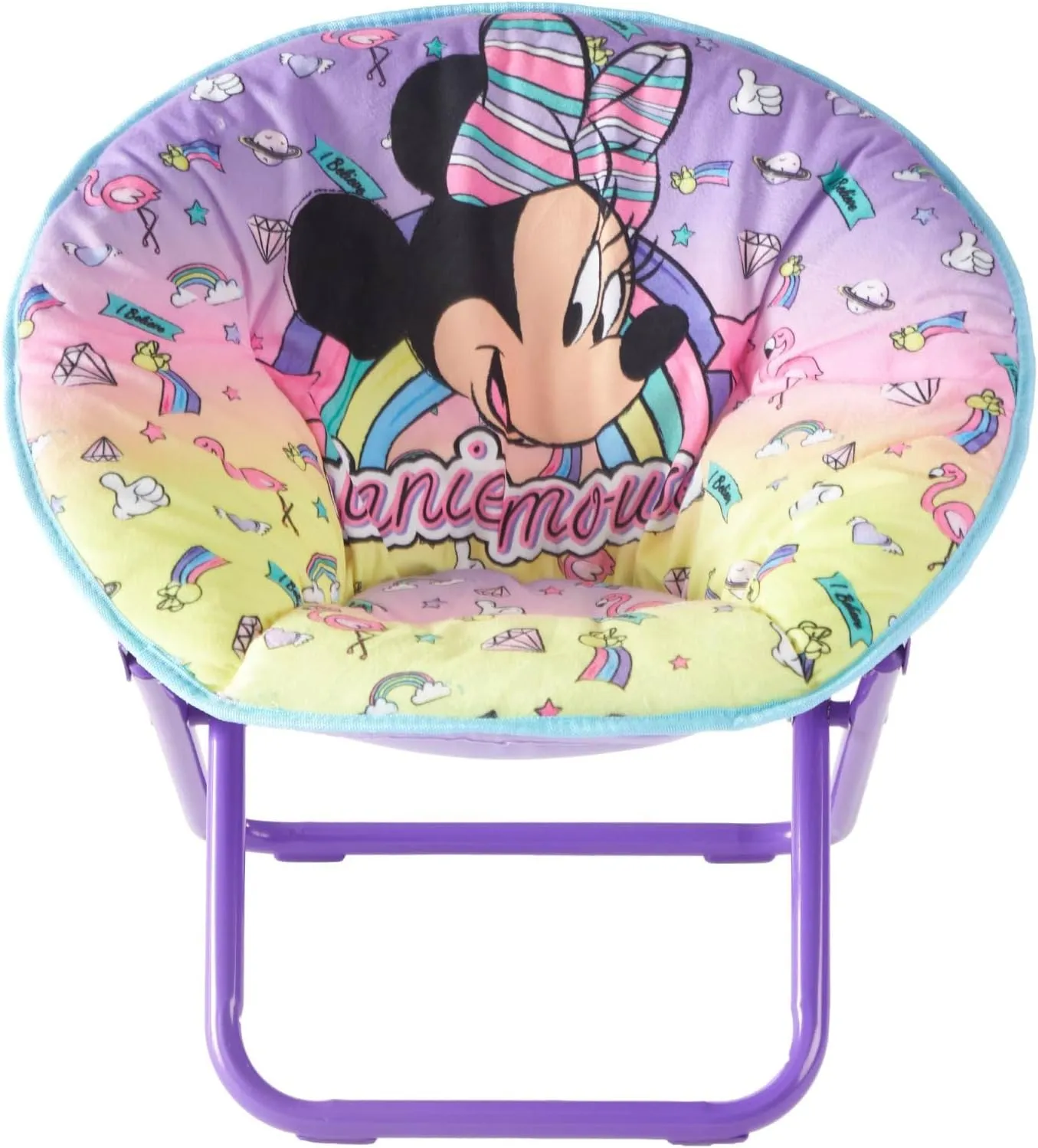 Idea Nuova Disney Minnie Mouse Toddler 19" Folding Saucer™ Chair, Portable Fun Character Design, Ages 3 