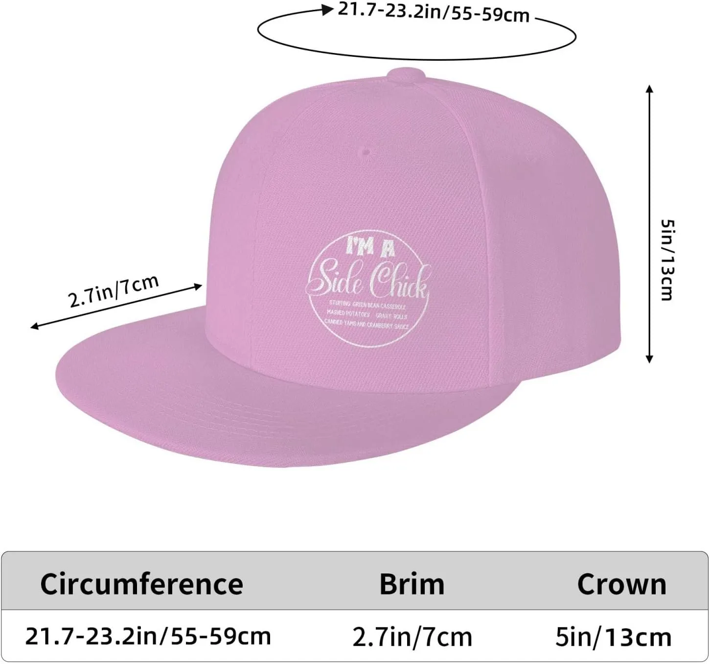 I'm A Side Chick,Cute Thanksgiving Flat Brim Baseball Cap,Snapback Hats Adjustable Trucker Hat for Men & Women,Black