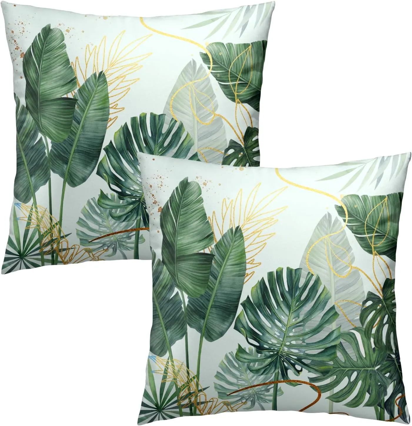 Imiss Boho Green Leaves Throw Pillow Covers Set of 2 Tropical Leaf Pillow Cover 20x20 Inch Soft Cotton Pillow Case Square Decorative Summer Seasonal Pillowcase for Couch Bed Home Decor
