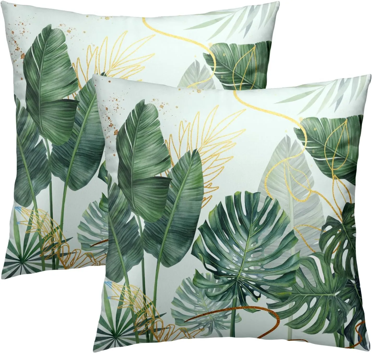 Imiss Boho Green Leaves Throw Pillow Covers Set of 2 Tropical Leaf Pillow Cover 20x20 Inch Soft Cotton Pillow Case Square Decorative Summer Seasonal Pillowcase for Couch Bed Home Decor