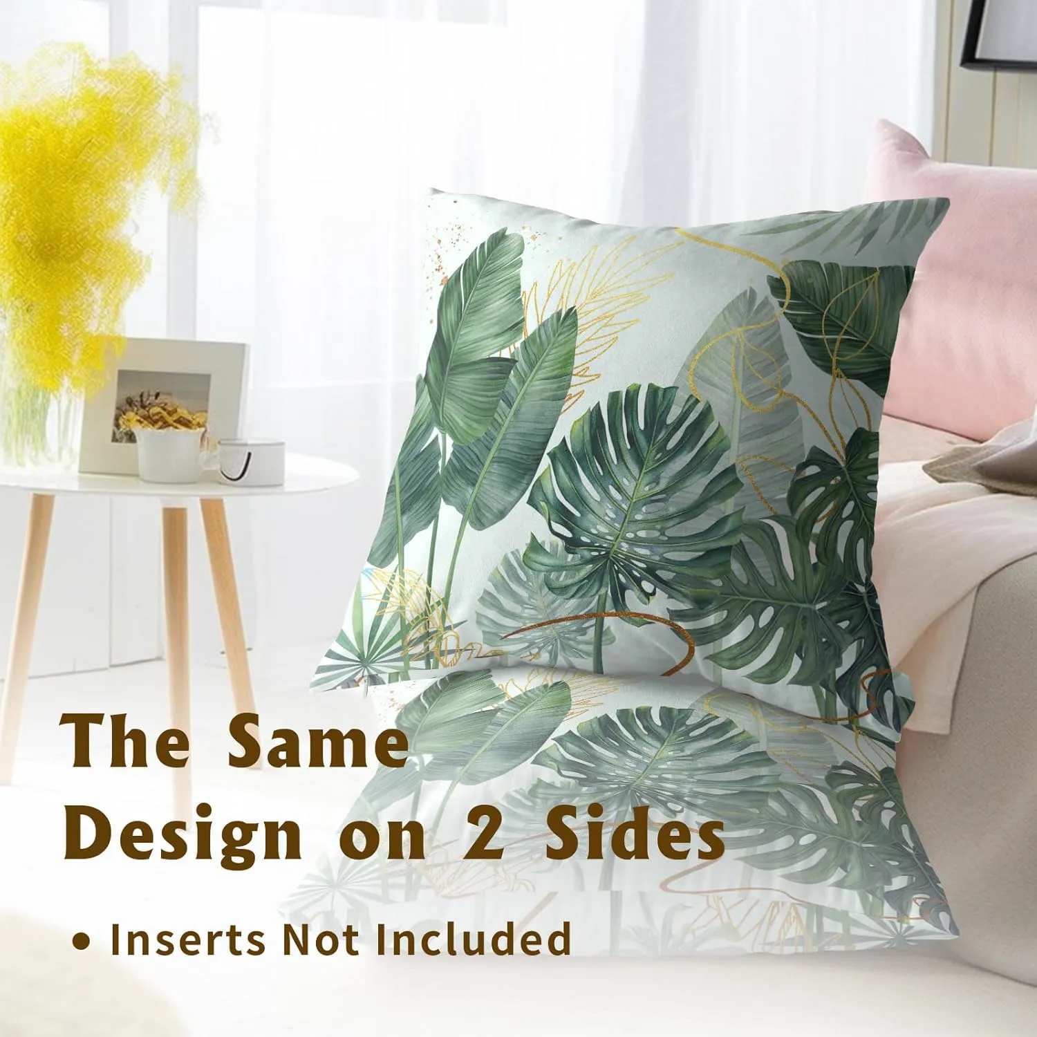 Imiss Boho Green Leaves Throw Pillow Covers Set of 2 Tropical Leaf Pillow Cover 20x20 Inch Soft Cotton Pillow Case Square Decorative Summer Seasonal Pillowcase for Couch Bed Home Decor
