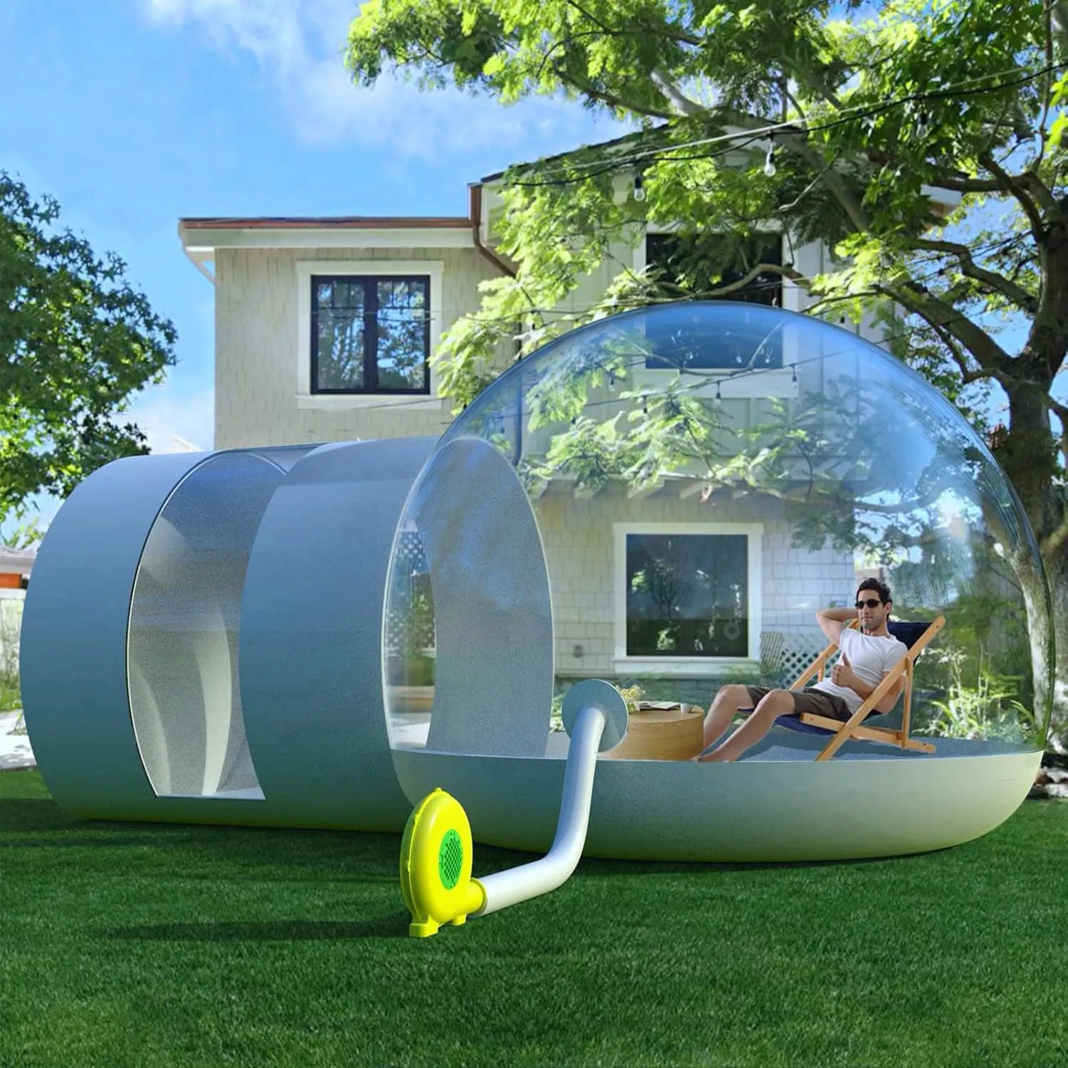 Inflatable Bubble House,Inflatable Bubble Tent Camping Tent Transparent D-Ring Single Tunnel Bubble House Dome Camping House with Blower for Indoor/Outdoor Backyard Camping Festivals Stargazing