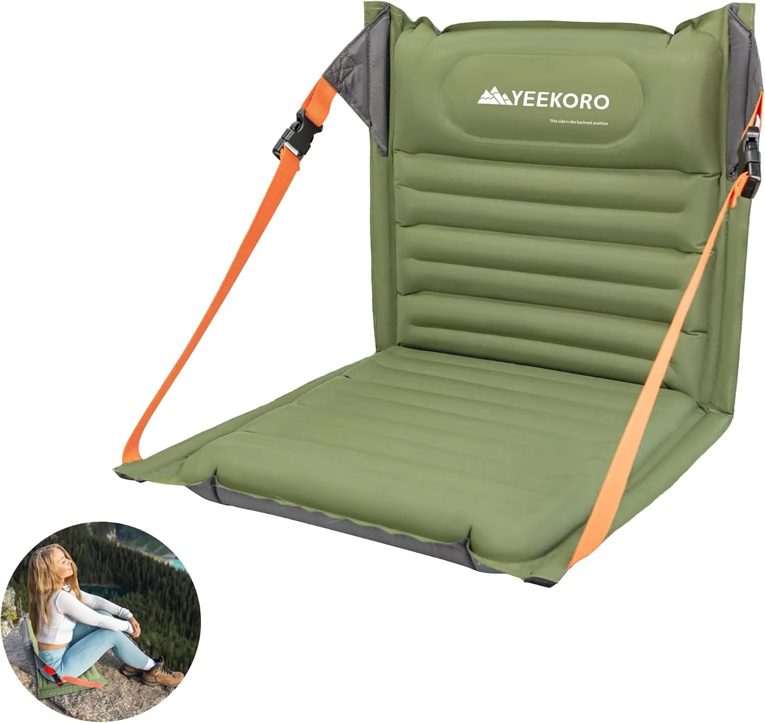 Inflatable Seat Cushion, Portable Chairs with Back Support, Foldable and Lightweight Seating for Camping/Sporting Events, Adjustable Straps, Stadium Seats with Storage Bag, Lounge Chair