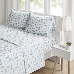 Intelligent Design Microfiber Cozy Bed Sheet Set, Modern All Season Bedding & Pillowcases, Premium 14" Elastic Pocket Fits up to 16" Mattress, Queen Grey/Blue Road Trip 4 Piece