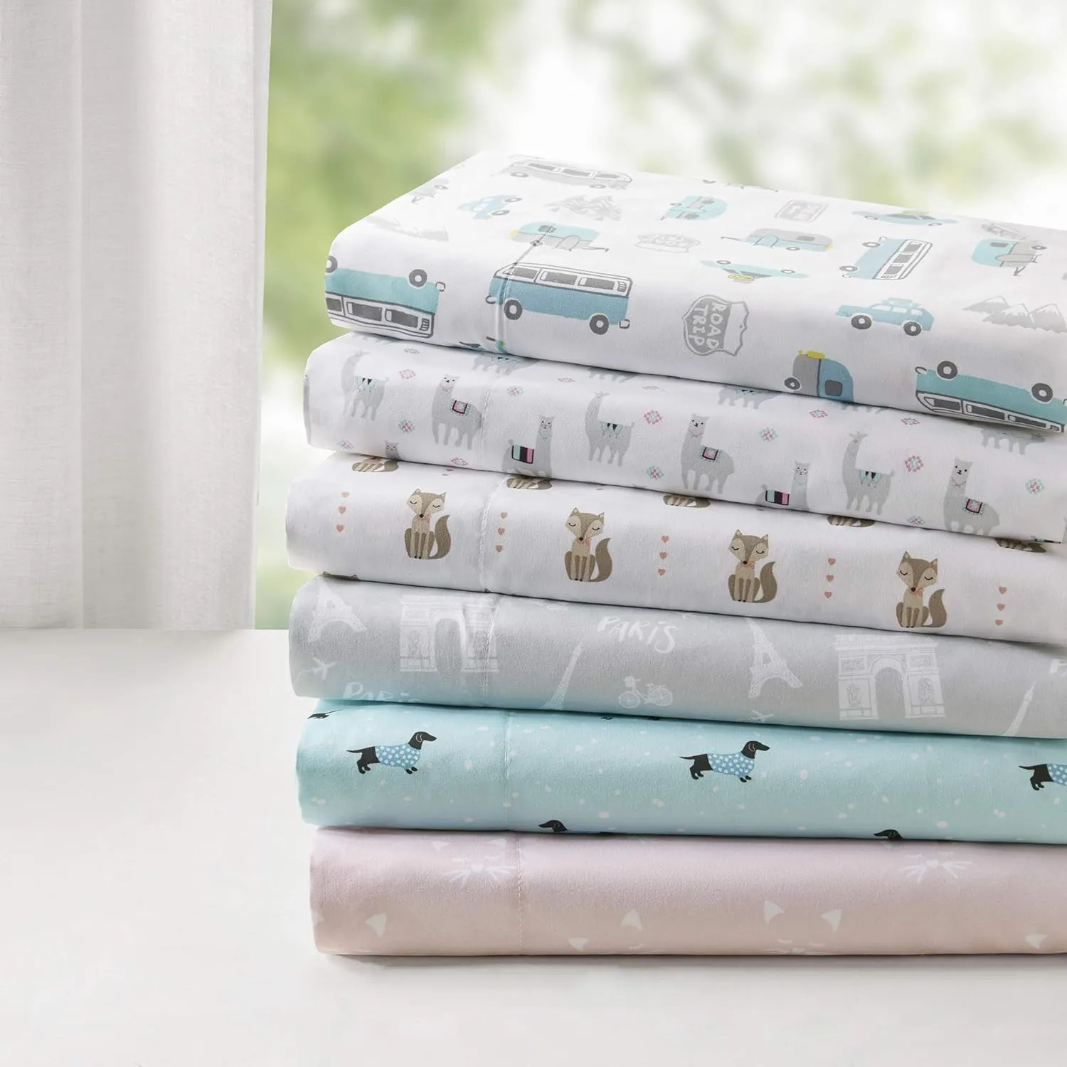 Intelligent Design Microfiber Cozy Bed Sheet Set, Modern All Season Bedding & Pillowcases, Premium 14" Elastic Pocket Fits up to 16" Mattress, Queen Grey/Blue Road Trip 4 Piece