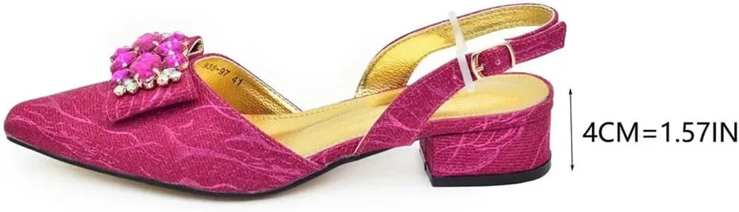 Italian Pointed Toe Low Heel Pumps Rhinestone Purse Luxury Bridal Combo
