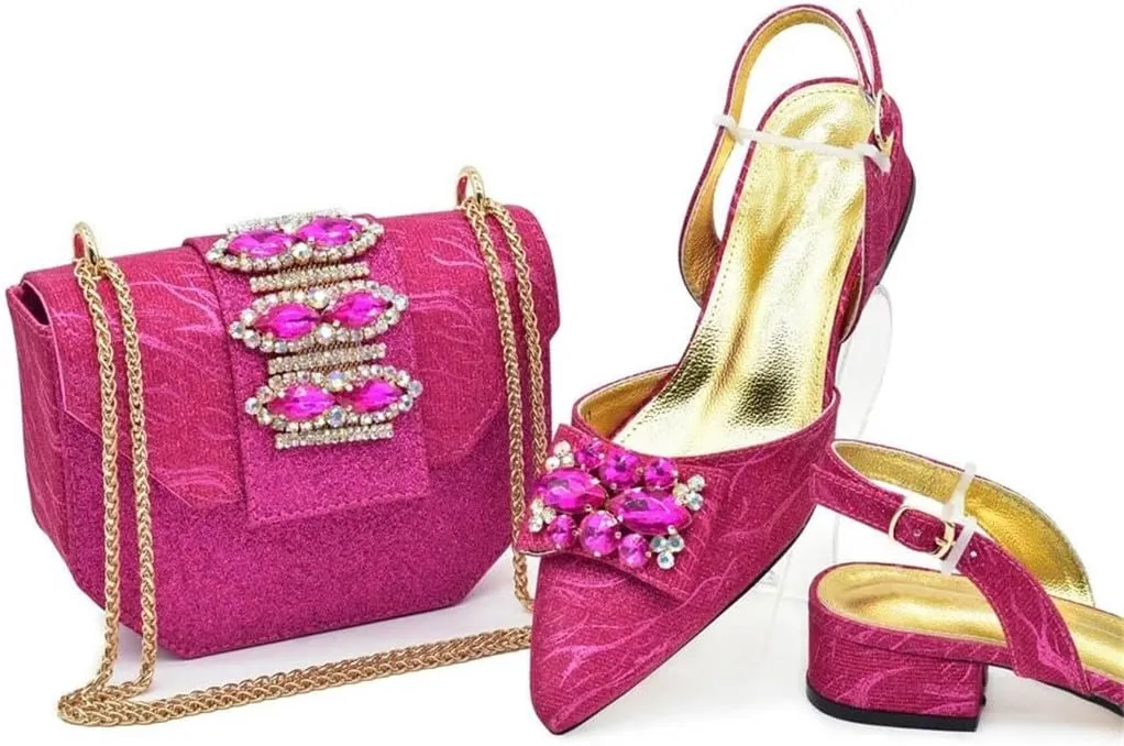 Italian Pointed Toe Low Heel Pumps Rhinestone Purse Luxury Bridal Combo