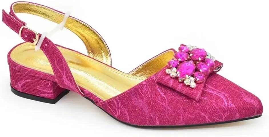 Italian Pointed Toe Low Heel Pumps Rhinestone Purse Luxury Bridal Combo