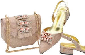 Italian Pointed Toe Low Heel Pumps Rhinestone Purse Luxury Bridal Combo