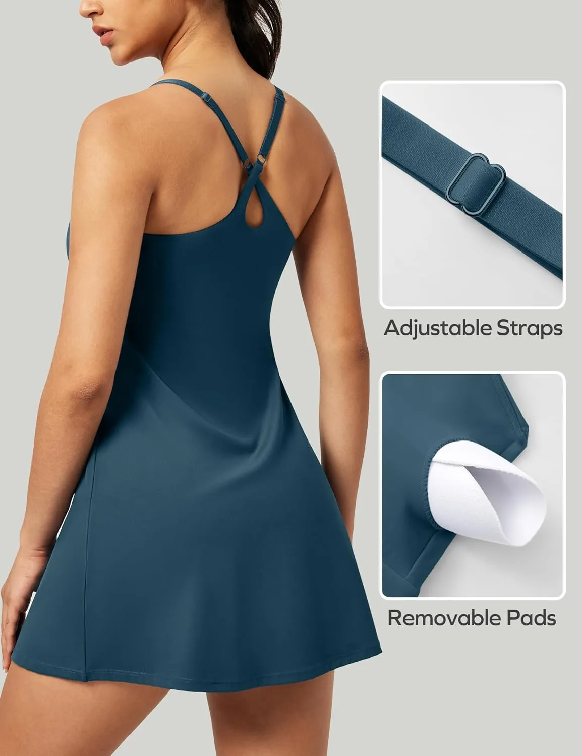 IUGA Tennis Dress for Women Athletic Golf Workout Dress with Built-in Shorts and Bra, Adjustable Straps & Pockets