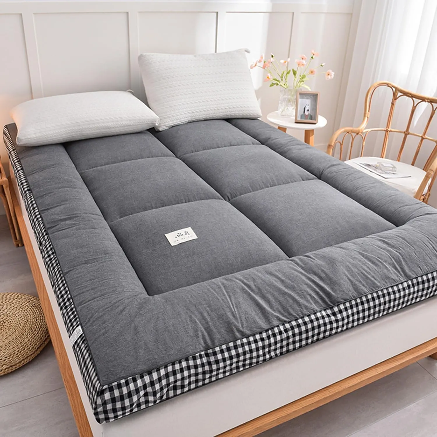 Japanese Style Thickened Mattress, Home Soft Mattress Folding Bed Mattress Pad, Full Size Winter Mattress, Portable Breathable Mattress(Gray,200X220cm)