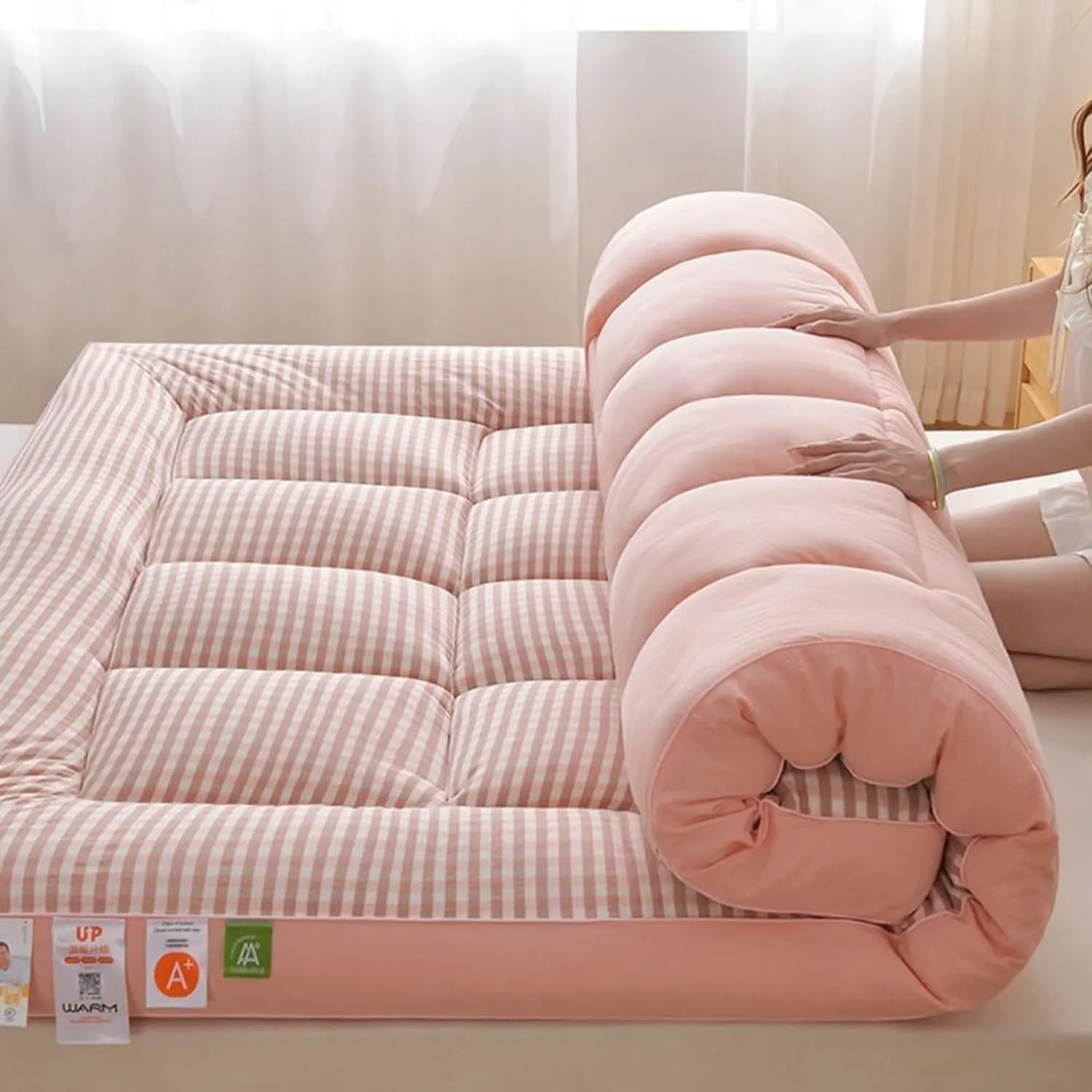 Japanese Style Thickened Mattress, Home Soft Mattress Folding Bed Mattress Pad, Full Size Winter Mattress, Portable Breathable Mattress(Gray,200X220cm)