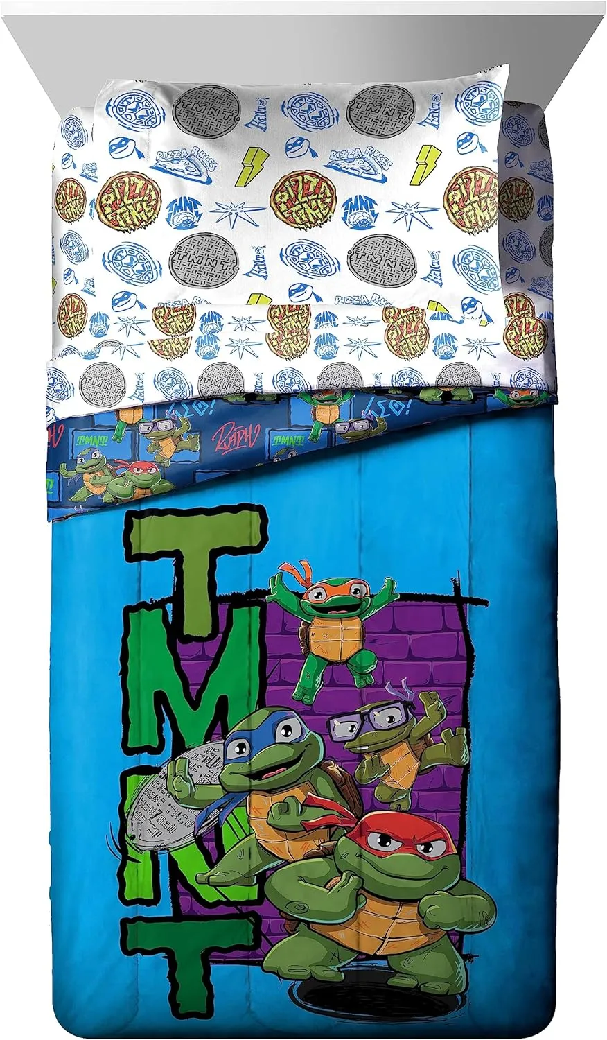 Jay Franco Nickelodeon Teenage Mutant Ninja Turtles Twin Comforter Set - 5 Piece Bedding Includes Sheet Set & Pillow Covers - Super Soft Mini Mutants Microfiber Bed Set