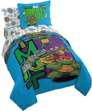 Jay Franco Nickelodeon Teenage Mutant Ninja Turtles Twin Comforter Set - 5 Piece Bedding Includes Sheet Set & Pillow Covers - Super Soft Mini Mutants Microfiber Bed Set