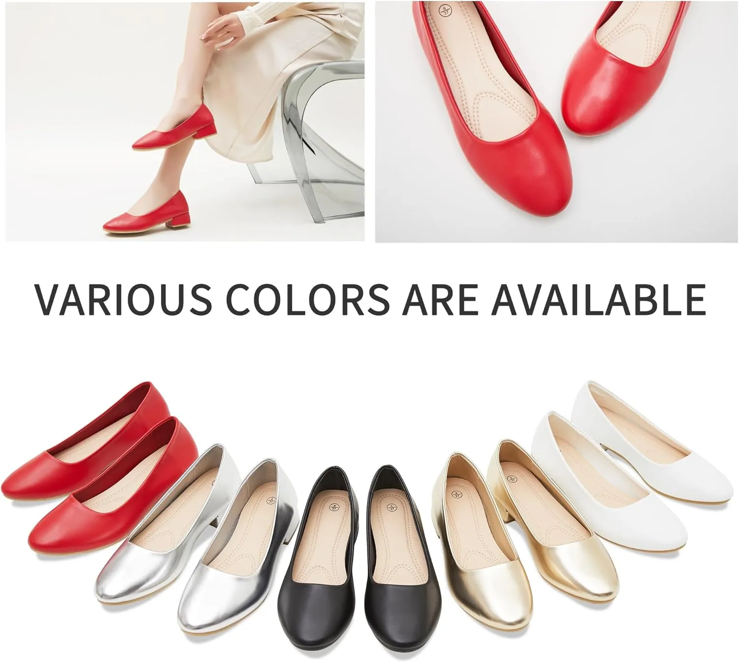 Jeekopeg Low Chunky Pumps Women's Round Toe Heels PU Leather Chunky Pump Shoes Classic Closed Toe Pumps Low Heel Dress Shoes for Women