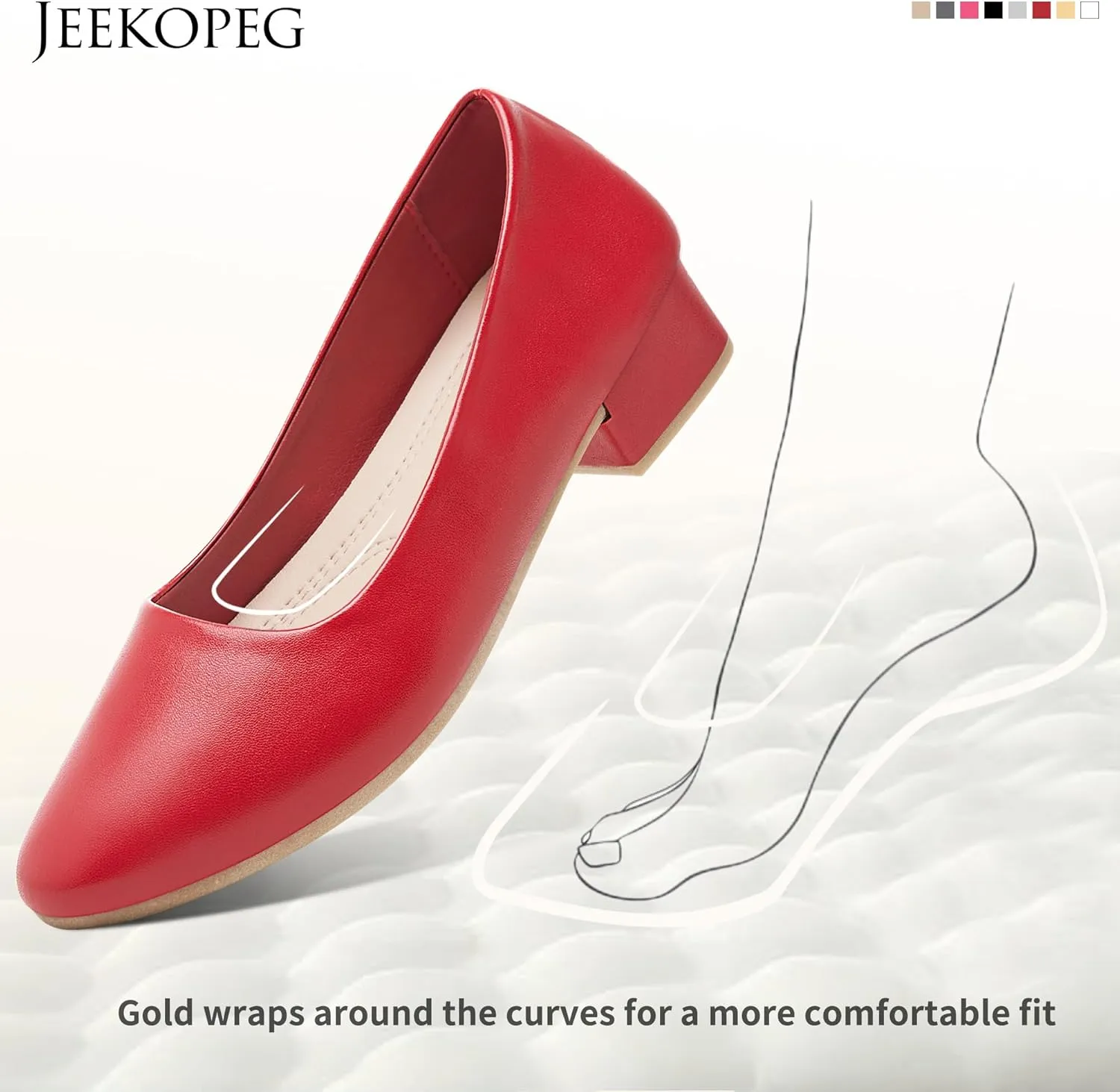 Jeekopeg Low Chunky Pumps Women's Round Toe Heels PU Leather Chunky Pump Shoes Classic Closed Toe Pumps Low Heel Dress Shoes for Women