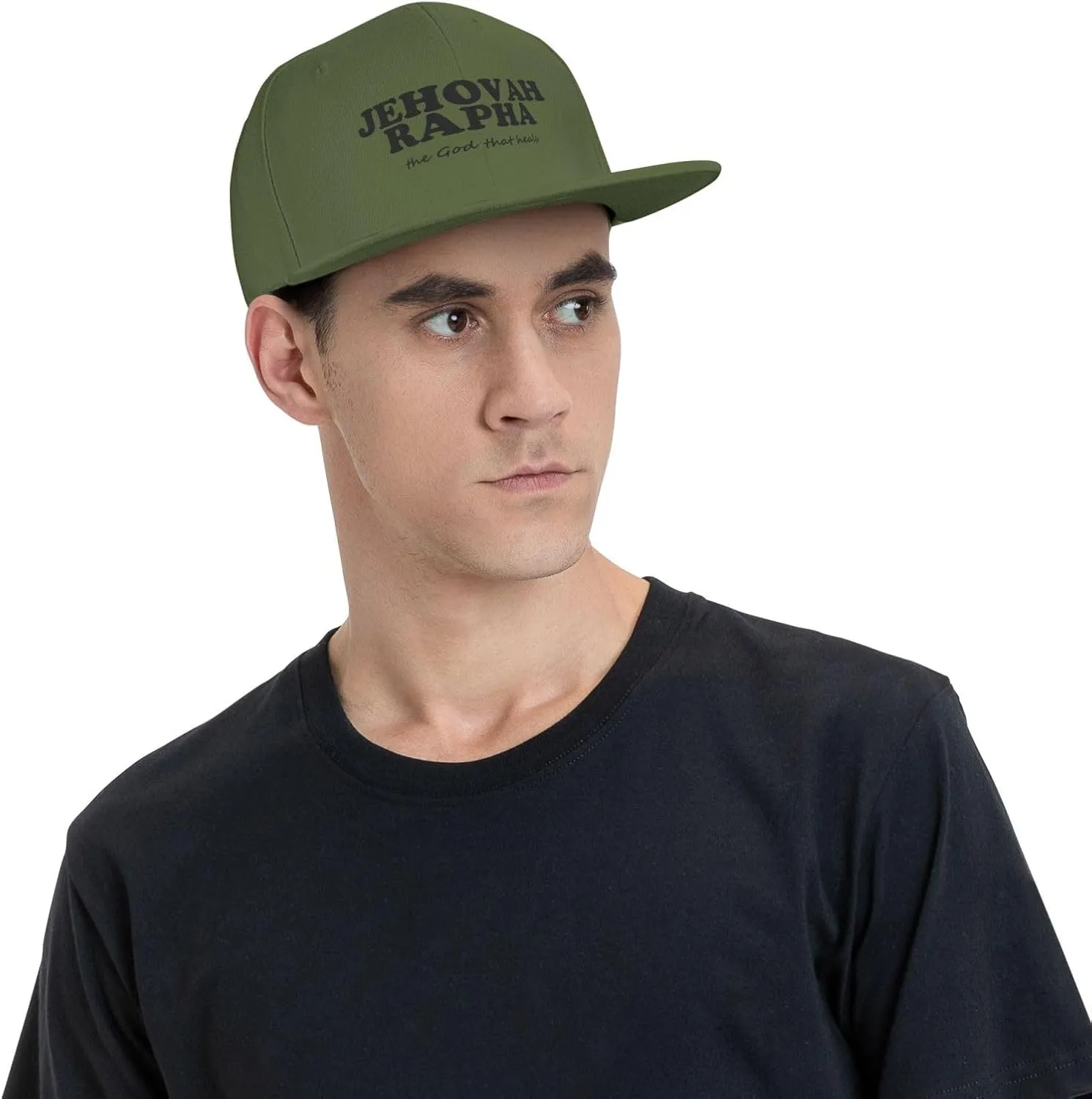 Jehovah Rapha The God Who Heals Flat Brim Baseball Cap,Snapback Hat Adjustable Trucker Hat for Men & Women,Black