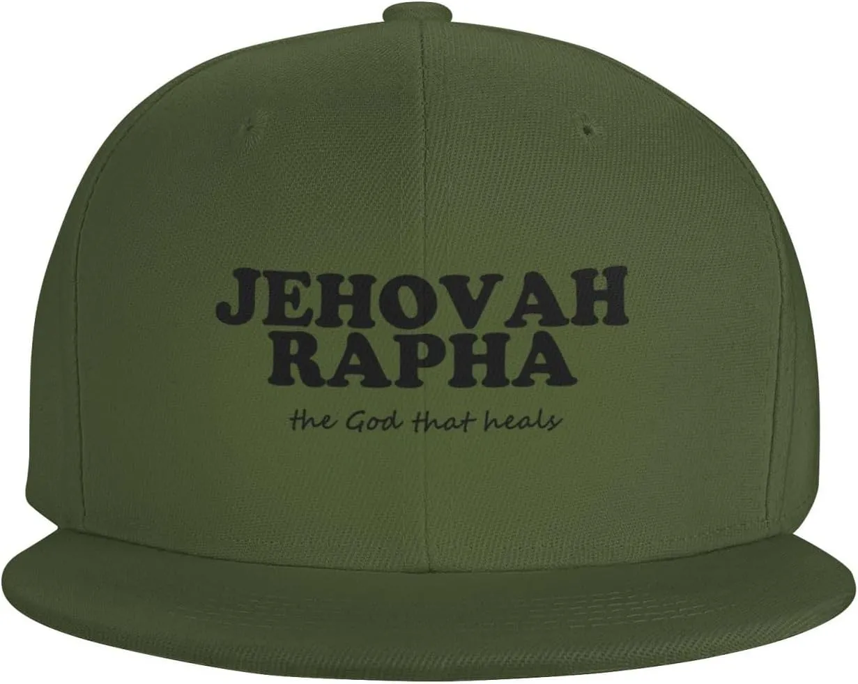 Jehovah Rapha The God Who Heals Flat Brim Baseball Cap,Snapback Hat Adjustable Trucker Hat for Men & Women,Black