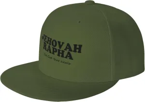 Jehovah Rapha The God Who Heals Flat Brim Baseball Cap,Snapback Hat Adjustable Trucker Hat for Men & Women,Black
