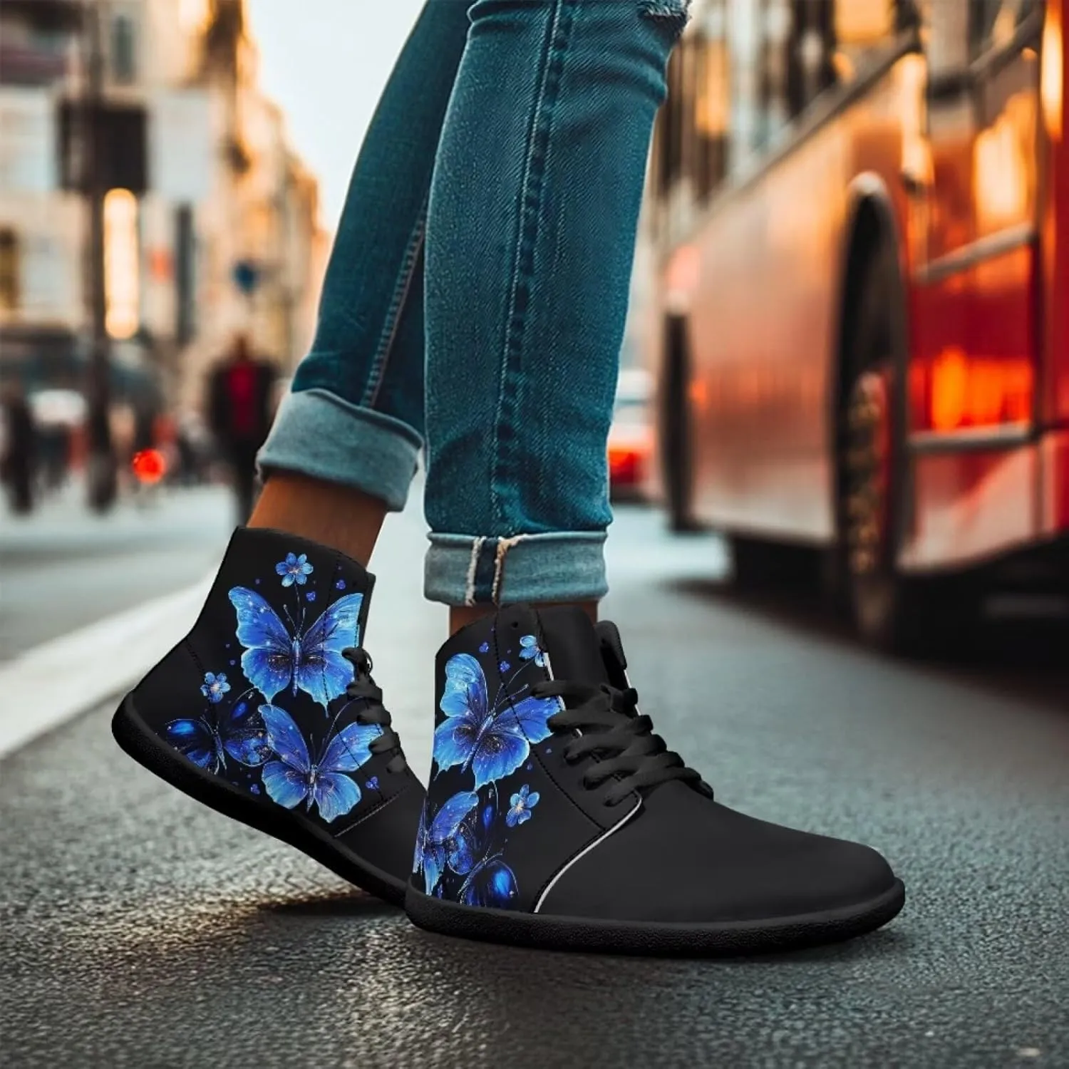 Jeiento High Top Barefoot Sneakers Men Women Butterfly Barefoot Shoes with Wide Toe Box