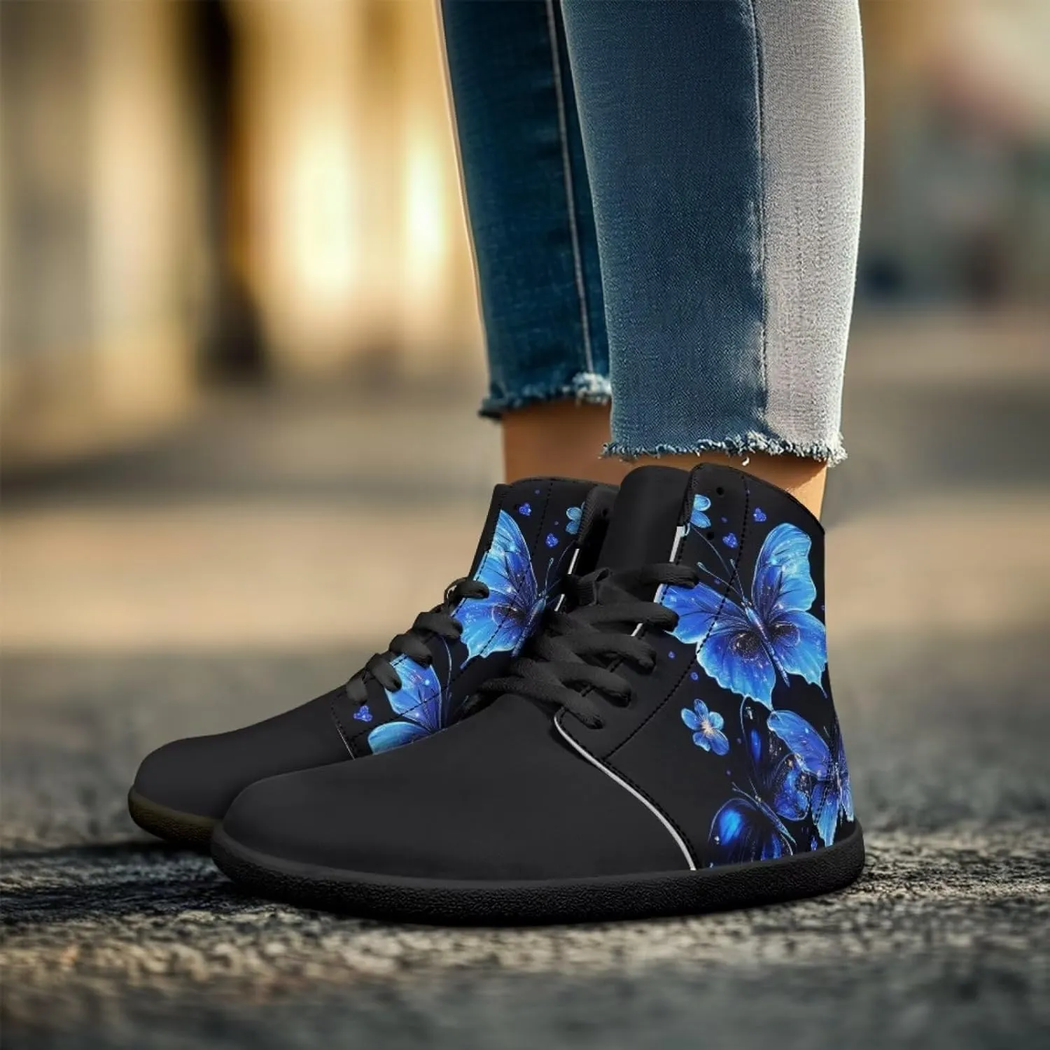 Jeiento High Top Barefoot Sneakers Men Women Butterfly Barefoot Shoes with Wide Toe Box