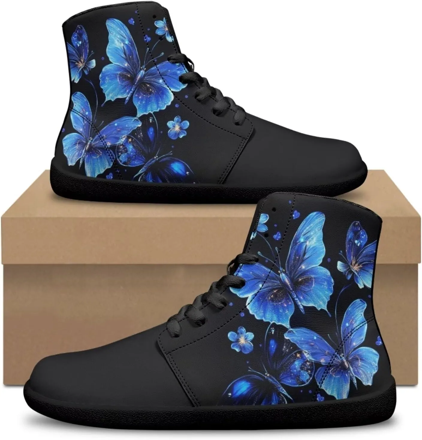 Jeiento High Top Barefoot Sneakers Men Women Butterfly Barefoot Shoes with Wide Toe Box