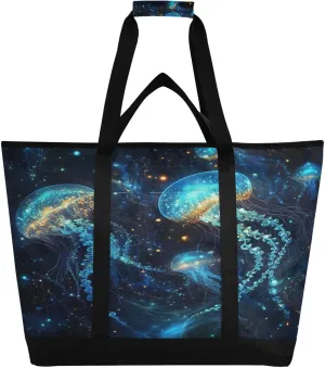 Jellyfish Reusable Insulated Lunchbox Cooler Bag, Leakproof Kitchen Grocery Bag Collapsible Portable Cooler Tote Bag for Picnic, Camping, Office, Travel