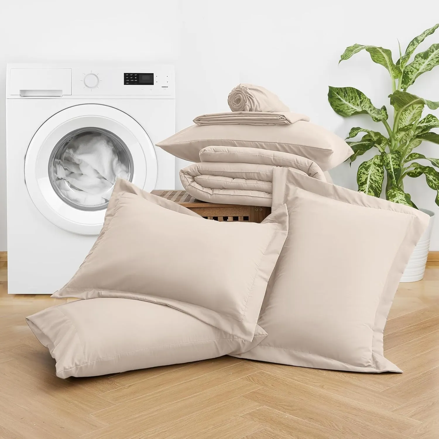 JOLLYVOGUE 11 Pieces Queen Comforter Set, Reversible Bed in a Bag Queen Size, All Season Bedding Set with Soft Beige Comforter, Flat Sheets, Fitted Sheets, Pillowcases & Shams