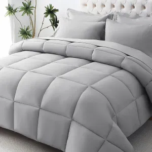 JOLLYVOGUE Full Comforter Set, Ultra-Soft Full Size Comforter Sets, 7-Piece Bed in a Bag, Goose Down Alternative, Oeko-TEX Certified, Sheets & Pillowcases, Light Grey