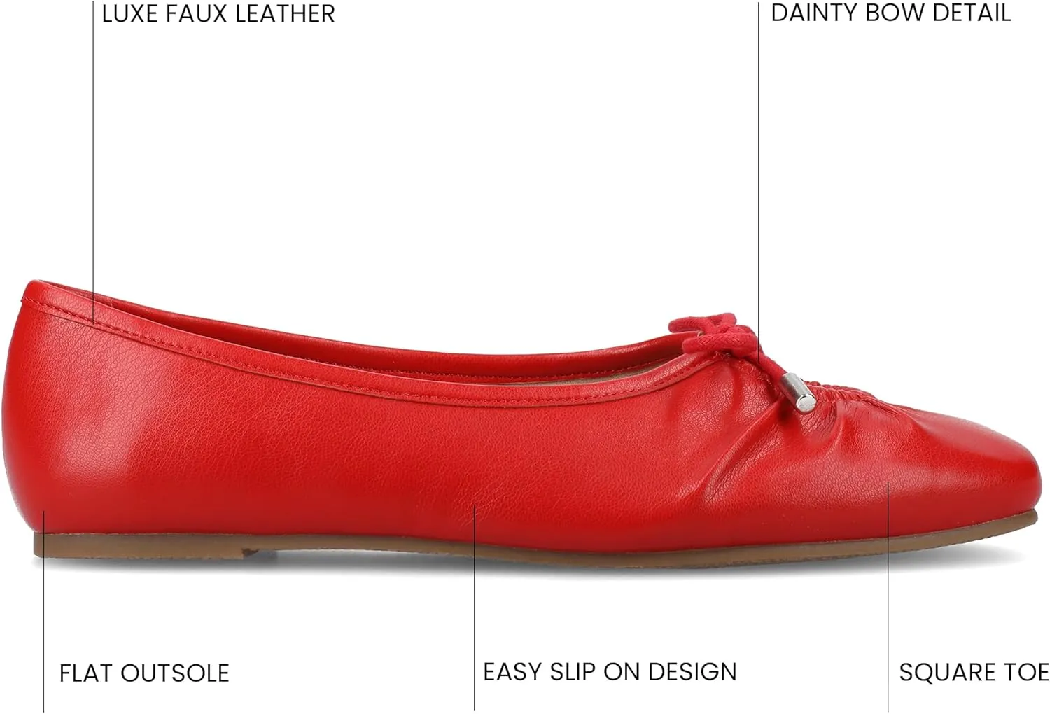 Journee Collection Womens Callee Ruched Ballet Dress Flats with Bow Cushioned Slip On Soft Square Toe Fashion Shoe